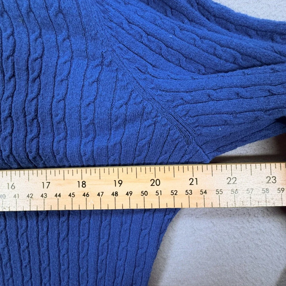 Charter Club Women Sweater Slim Royal Blue Cable Knit Cowl Neck Petite PM